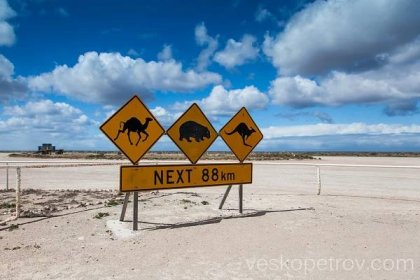 A road sign at Nullarbor Roadhouse.
