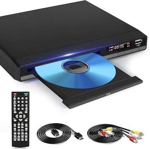 HD DVD Player for TV, Multi Region DVD Player for Smart TV, HDMI/RCA Output Cable Included, 1080P, Breakpoint Memory, Buil...