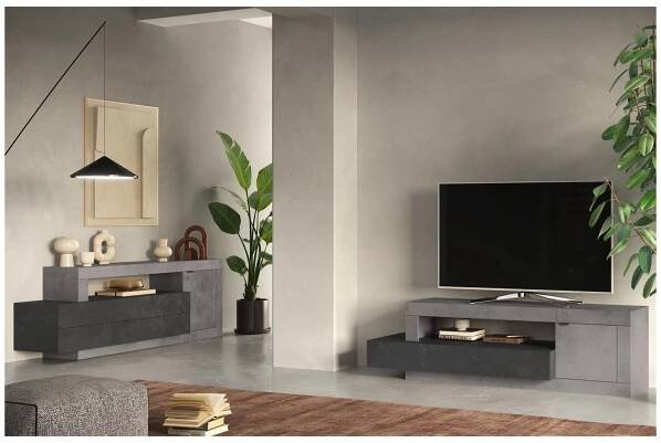 TV komoda FRIDA 2 beton/šedá | Sconto