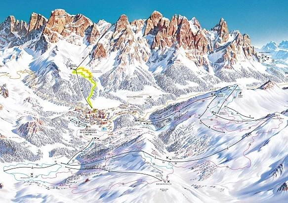 Lyžařská mapa sjezdovek areálu San Martino di Castrozza