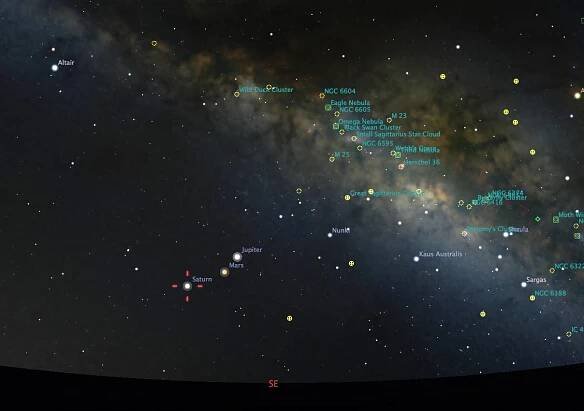 Stellarium star chart showing positions of the planets in the morning sky.