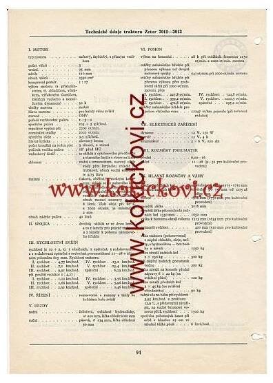 TRAKTOR ZETOR 3011-3012 REKLAMNÍ KATALOGOVÝ LIST A4 TECHNICKÁ DATA - Antikvariát Kokíčkovi.cz