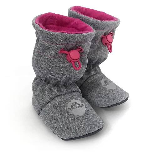 Boty capáčky dívčí šedé Softshelláčky MERINO classic ash denim/pink- vel. 2