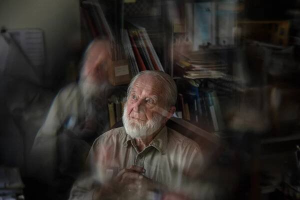   ‘Mungo Man’ for Smithsonian Magazine.  Dr. Jim Bowler in his office at home in Melbourne, Australia. 