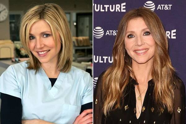 Sarah Chalke as Elliot Reid on 'Scrubs'; Sarah Chalke attends the 2018 Vulture Festival in L.A. on Nov. 17, 2018