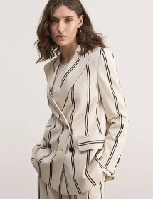 Cotton Rich Striped Double Breasted Jacket
