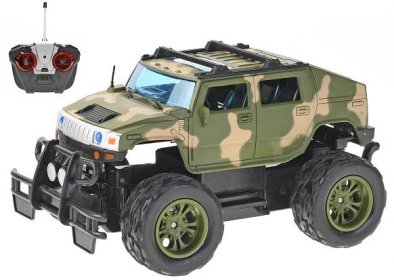 Mikro hračky R/C auto vojenské terénní 24 cm 27 MHz plná funkce na baterie se světlem zelené