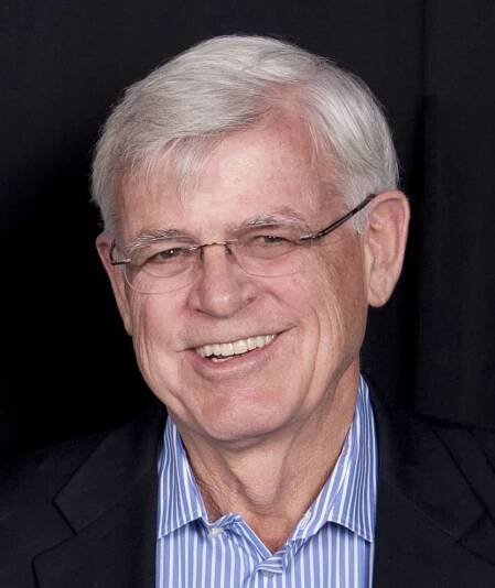 headshot of Robert Sedgewick wearing a blue striped shirt and jacket