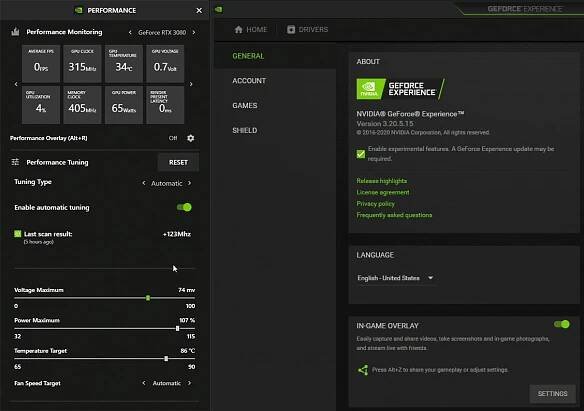NVIDIA GeForce Experience automatic tuning