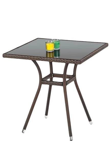 Zahradní stůl technorattan hnědý černý sklo 70x70