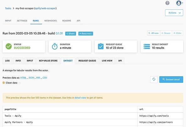 apify web crawler tool interface