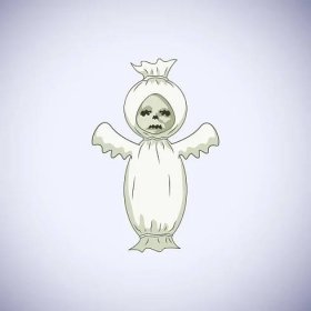 Bílý duch kreslený postava Happy Halloween — Ilustrace