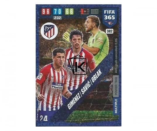 Fotbalová kartička Panini FIFA 365 – 2020 Multiple  382 Atletico Madrid Gimenez Savicic Oblak