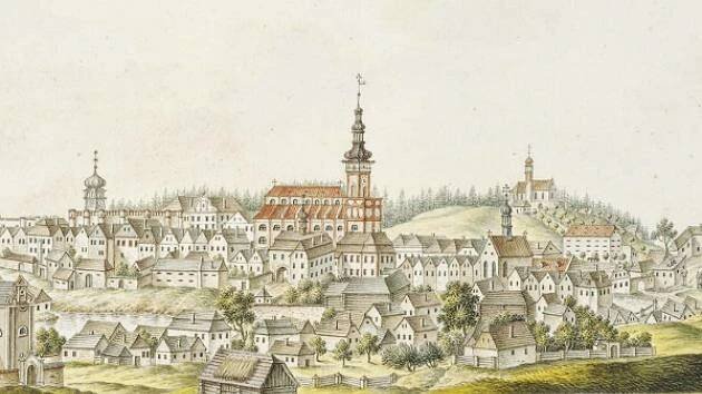 Autorem veduty je Jan Antonín Venuto (1746 1833), rodák z Jevišovic u Znojma. Ten akvarel zhotovil, dle poznámky na okraji vyobrazení, podle náčrtku malíře Karla Kasala, který v období první čtvrtiny 19. století v Polné působil.