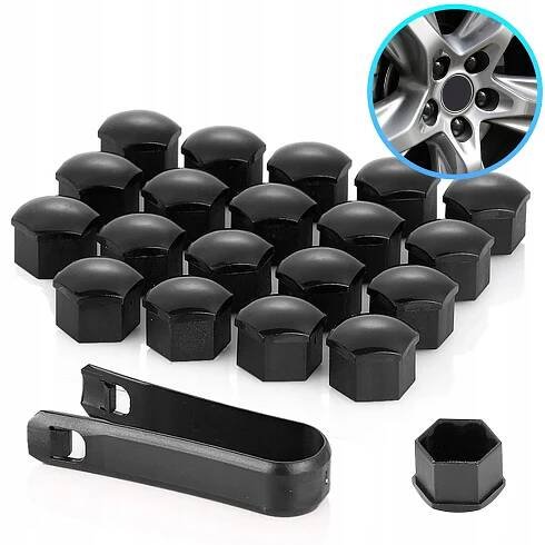 ZÁSLEPKY NA ŠROUBY pro kola 17 mm ČERNÉ KAPSLE Seat VW Škoda Audi