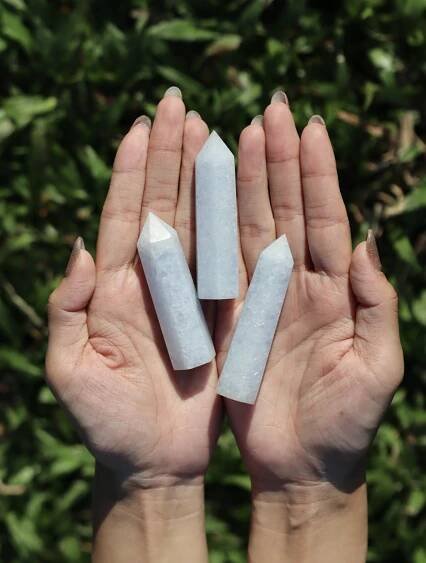 Natural Celestine Obelisk Tower,Crystal point,Therapy 6 Facet Approx.Natural Polished,for Spirit Balance Meditation,Therapy,and Crystal Grid,Clear Negative Energy