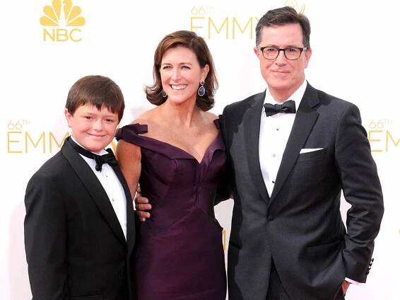 Stephen Colbert, Evelyn McGee-Colbert, and John Colbert at the 66th Annual Primetime Emmy Awards on August 25, 2014 in Los Angeles, California. 