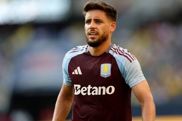 Alex Moreno of Aston Villa in action.