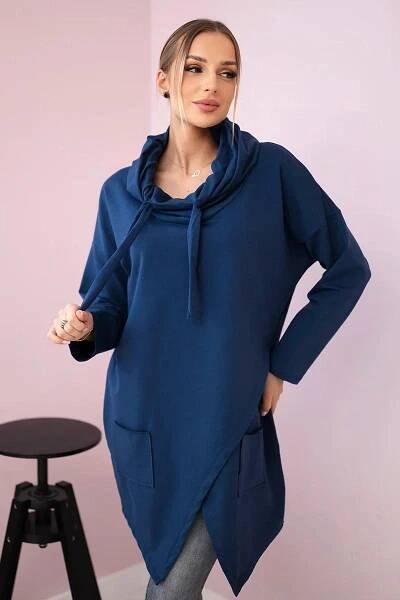 Oversize tunika v zavinovacím stylu model 0017 barva džínová