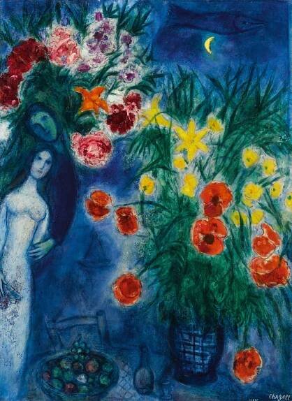 MARC CHAGALL | LES AMOUREUX AUX COQUELICOTS (DEUX BOUQUETS À HIGH FALLS) | Signed Marc Chagall (lower right); signed Mar… | Marc chagall, Chagall, Chagall paintings