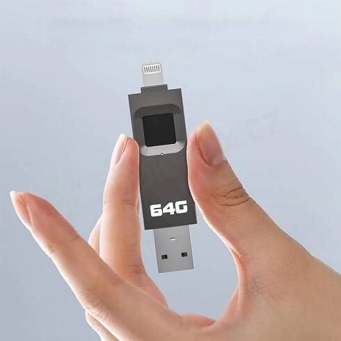 Flash disk 64 GB pro Apple iPhone / iPad - Lightning / USB-A - kovový - otisk prstu - šedý (4)