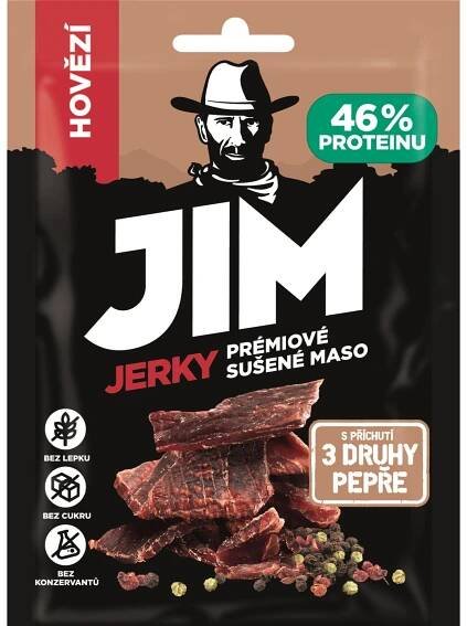 Jim Jerky hovězí s příchutí 3 druhy pepře 3 x 23 g od 150 Kč - Heureka.cz
