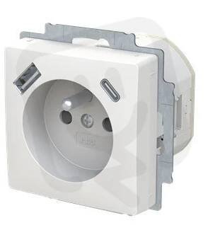 ABB ZONI Zásuvka s kolíkem, s clonkami, USB-A/C bílá 5569T-A32357 500