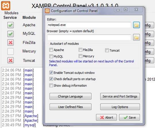 Configuring XAMPP: Set Default Text Editor Screen