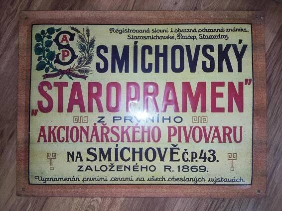 Retro Plechová cedule Smichovsky pivovar Staropramen!