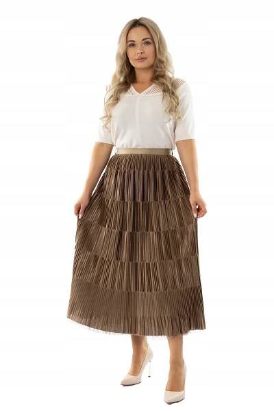 SUKNĚ TYLOVÁ SUKNĚ Elegantní Dámská Dlouhá Midi Oboustranná Karamelová Barva hnědá