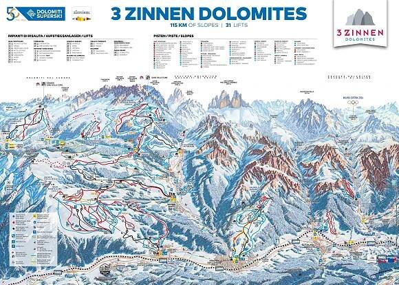 Trail map 3 Zinnen Dolomites – Helm/Stiergarten/Rotwand/Kreuzbergpass