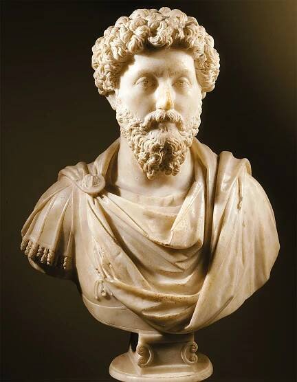 A marble bust of the Roman emperor Marcus Aurelius