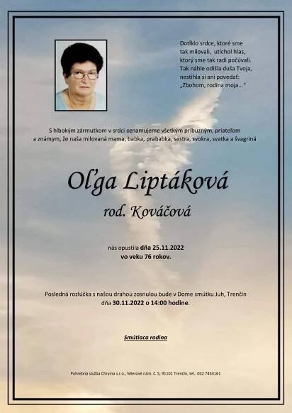 Oľga Liptáková rod. Kováčová » Mesto Trenčín