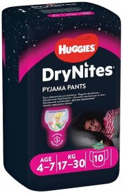 Huggies DryNites Kalhotky plenkové jednorázové pro dívku 4-7 let (17-30 kg) 10 ks