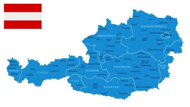 rakousko - podrobná modrá mapa země s městy a regiony. - linec stock ilustrace