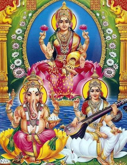Laxmi Ganesh Saraswat Blue Waters Wallpaper
