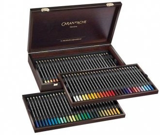 Caran ́d Ache Umělecké akvarelové pastelky "Museum", 76 barev, šestihranné, dřevěný box, 3510.476