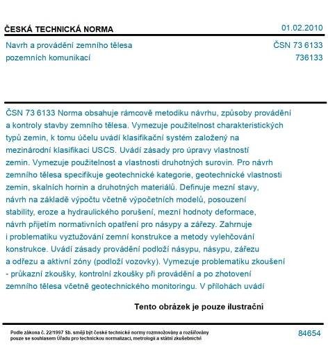 ČSN 73 6133 - Navrh a provádění zemního tělesa pozemních komunikací