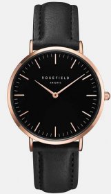 Dámské hodinky s černým koženým páskem Rosefield