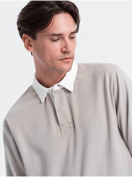 Ombre Clothing Světle šedá pánská mikina s límečkem Ombre Clothing