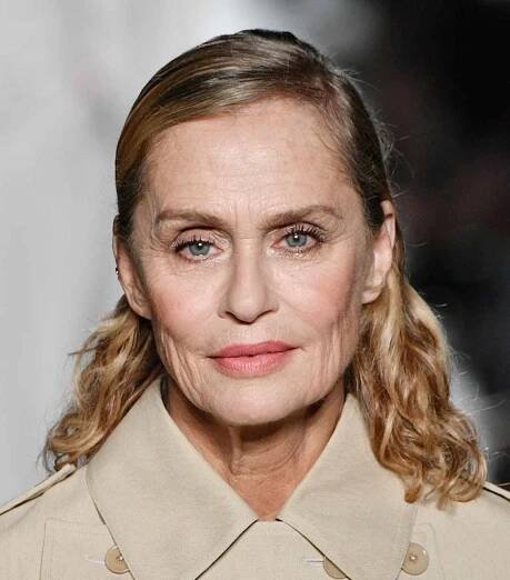 Lauren Hutton on the runway with a bob-ish haircut