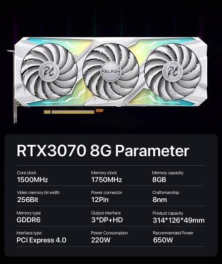 PELADN RTX 3070 8GD6 BAIKAI V3 Graphics Card With Single 3 Fans Cooling System