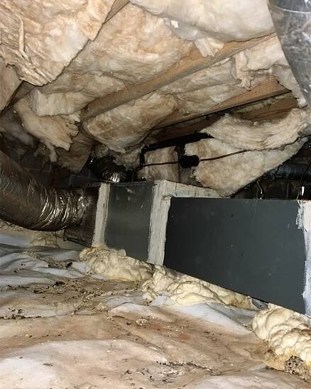 Moisture saturated insulation in the crawl space