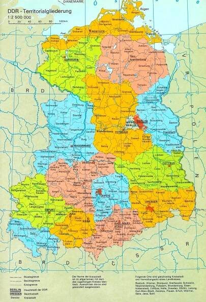 Východní & Západní Německo NDR NSR: Mapa rozdělení
