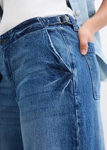 bonprix Strečové džíny, Wide Leg Mid Waist Modrá