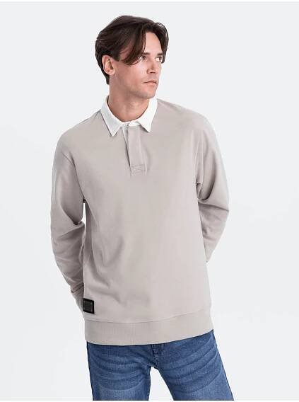 Ombre Clothing Světle šedá pánská mikina s límečkem Ombre Clothing