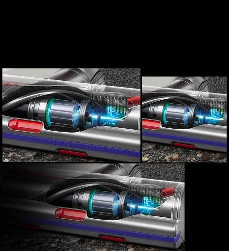 Cutaway closeup of the Digital Motorbar cleaner head showing light transmitting through a motor onto a sensor.