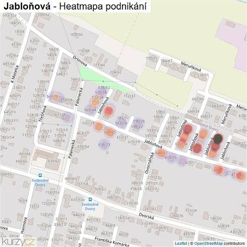 Mapa Jabloňová - Firmy v ulici.
