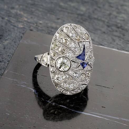 Art Deco Diamond and Sapphire Ring
