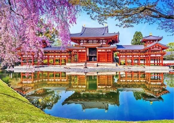 WOODEN CITY Dřevěné puzzle Chrám Byodo-in, Kjóto, Japonsko 2v1, 505 dílků EKO | Puzzle-puzzle.cz
